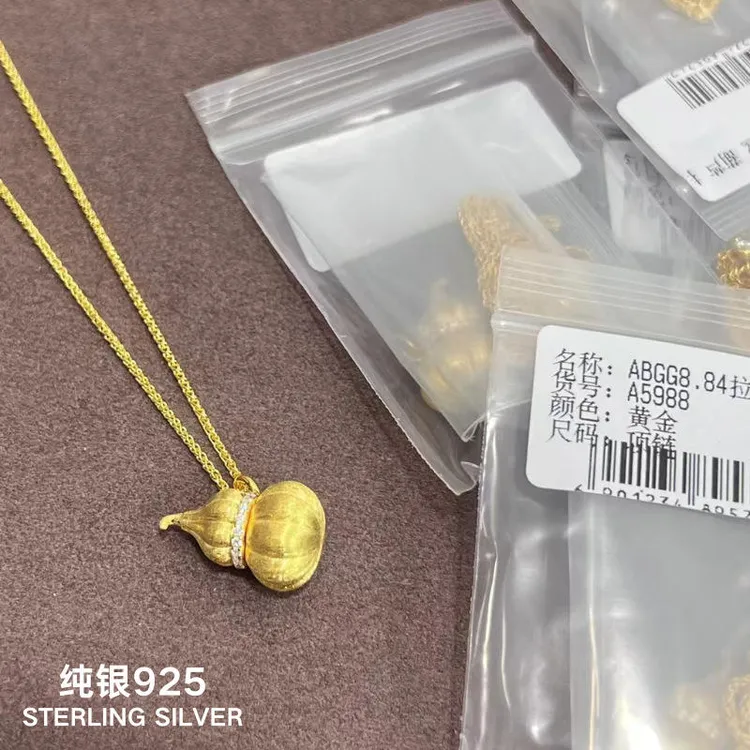 纯银S925福禄齐天拉丝南瓜葫芦项链立体古法工艺复古新中式显白款