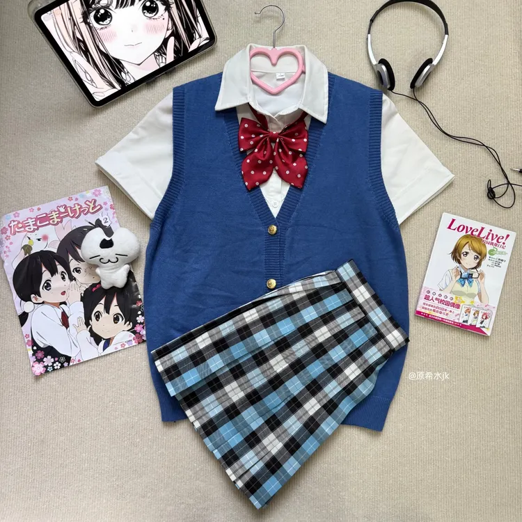 原希水jk白雪公主穿搭套装原创制服马甲格裙学生甜美校供感半身裙