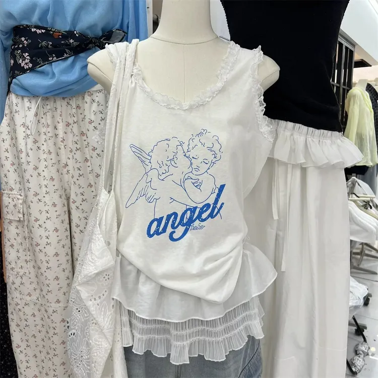 C693 angle天使韩国 可爱卡通天使印花百搭T恤女2025夏季新款