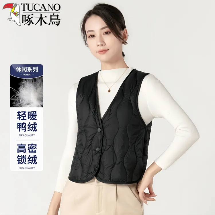 啄木鸟羽绒马甲女2025秋冬季新款轻薄白鸭绒打底内搭背心马夹内胆