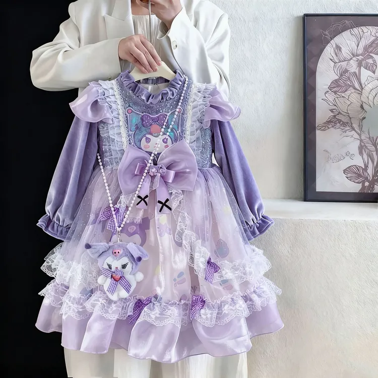 女童库洛米加绒洛丽塔公主裙秋冬新款小女孩洋气生日万圣节裙子