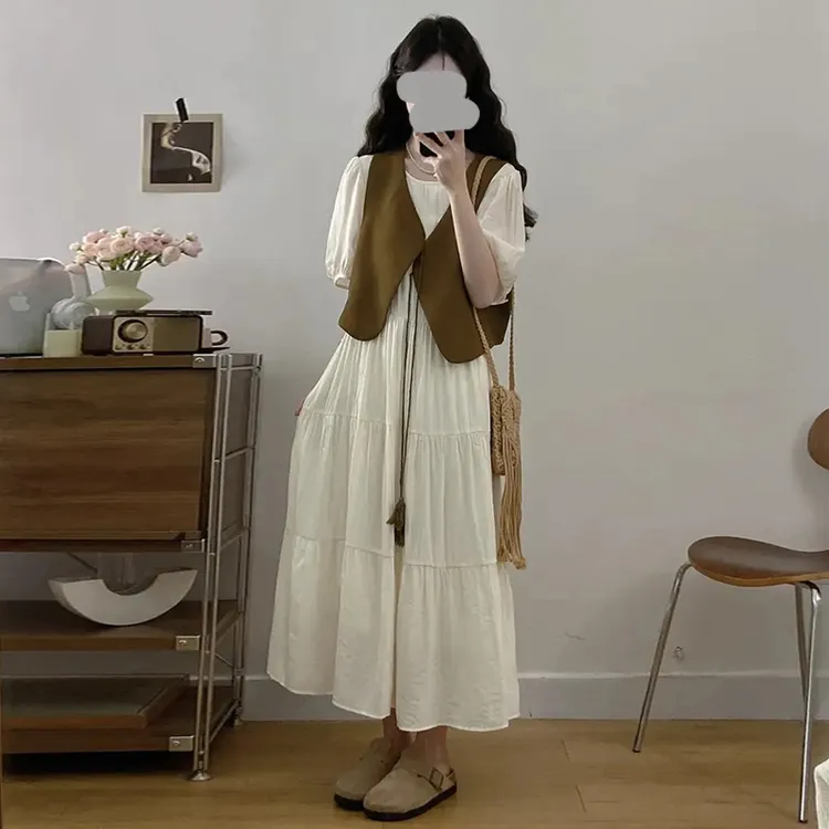 法式绝美套装连衣裙女夏2025款文艺复古马甲两件套洋气爆款绝美