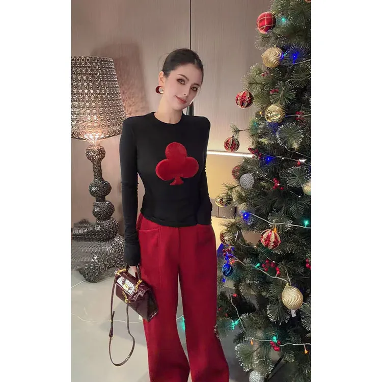 百搭高腰大口袋拼接直筒阔腿裤K31585