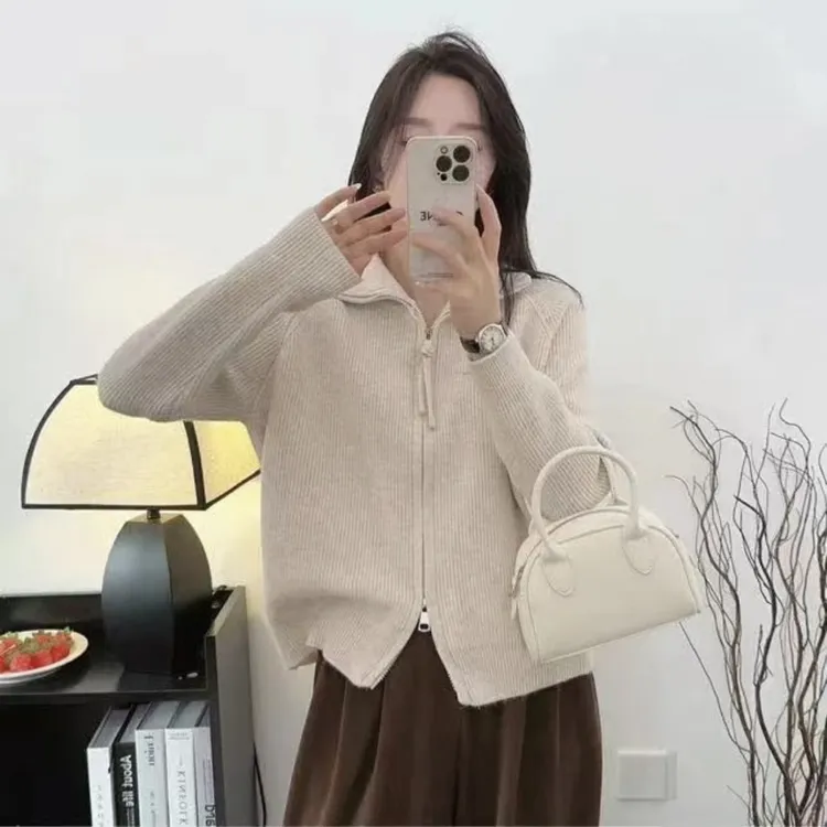 2025新款拉链打底立领女式毛衣针织百搭开衫