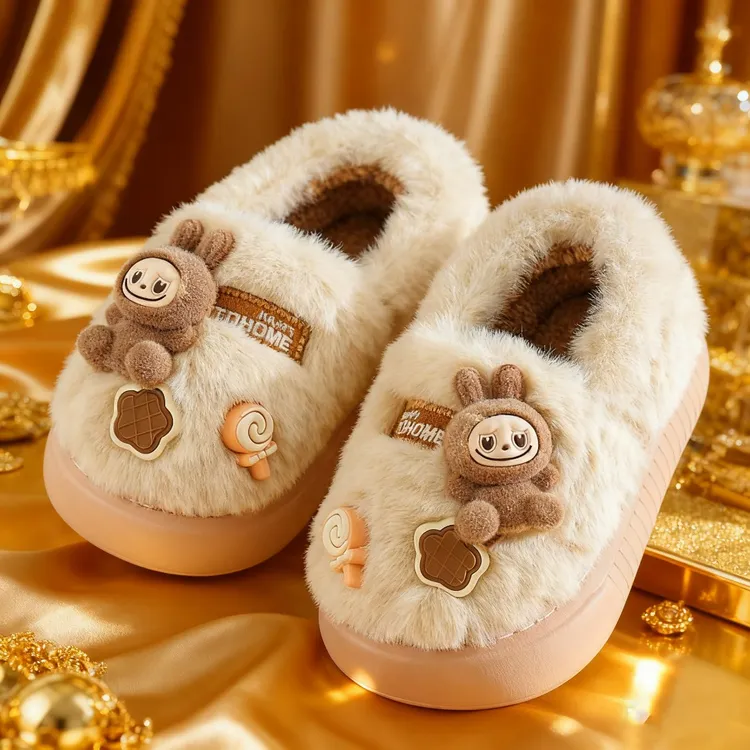 儿童棉拖鞋女童秋冬2025新款防滑拉包跟男童毛毛棉鞋布布保暖加绒