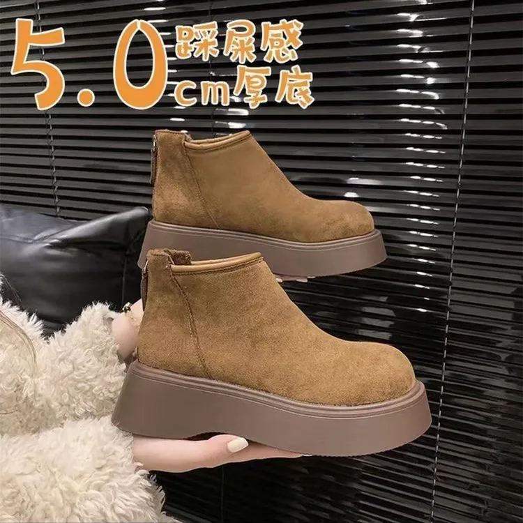 5958断码女鞋时尚百搭厚底复古勃肯女棉鞋冬季加绒女短靴雪地靴
