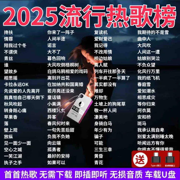 抖音流行歌曲无损音质歌曲u盘2025最新款最火车载音乐U盘MP3/4