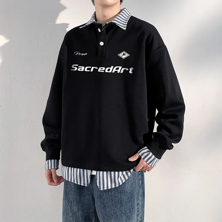 MTVO迈特优翻领印花卫衣男生2025秋季潮流宽松百搭翻领设计感衣服