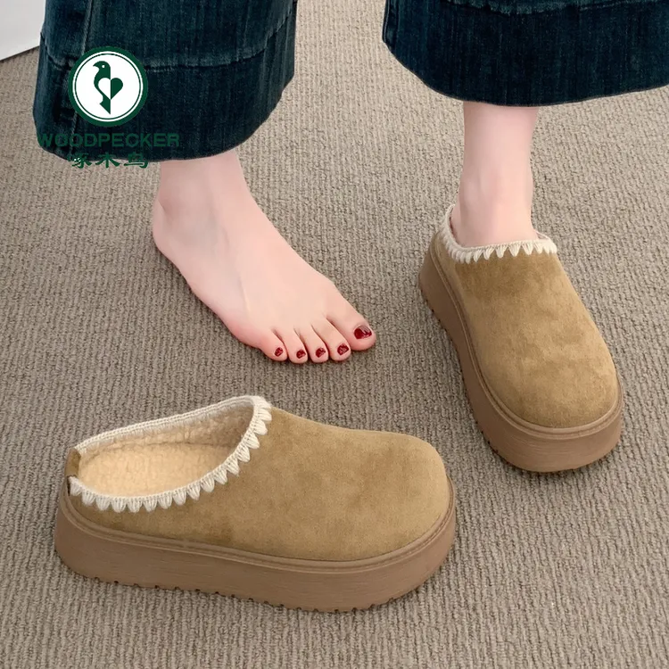 啄木鸟厚底增高包头半拖鞋2025新款秋冬季加绒外穿百搭勃肯鞋女款