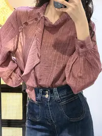 北池PiscineNord复古港风显瘦设计感小众条纹绑带长袖衬衫女上衣