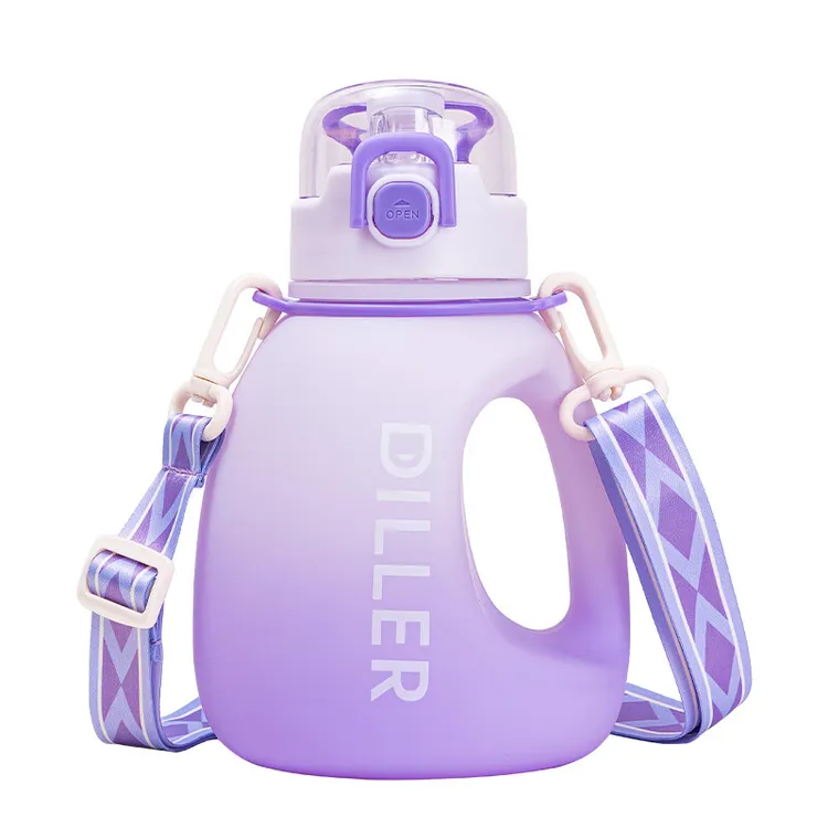 DILLER/迪乐贝尔双饮大肚杯户外便携背带水壶水杯大容量1200ml紫