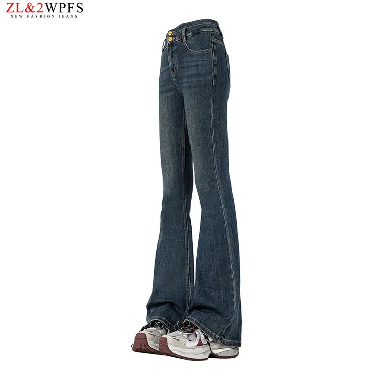 普赛克蓝微喇叭牛仔裤女九分小个子高腰显瘦2025新款宽松垂感