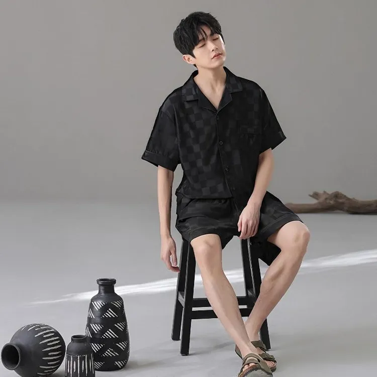 GPSUNLU高档男士睡衣冰雪丝短袖夏季薄款大码空调服家居服可外穿