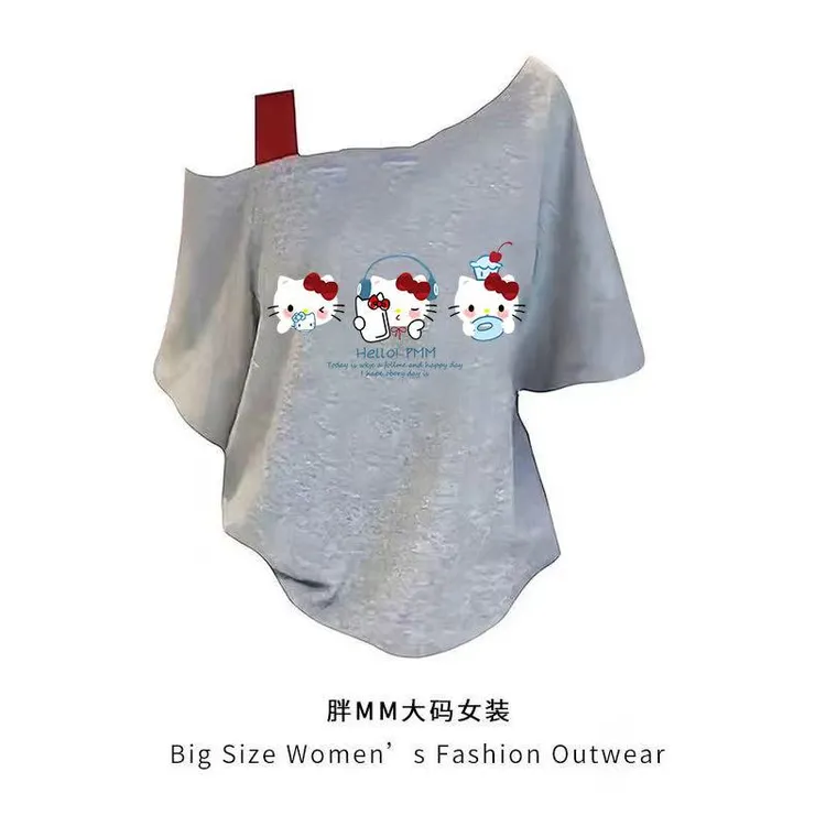 夏季大码微胖MM短袖露肩宽松显瘦通勤百搭设计感上衣女