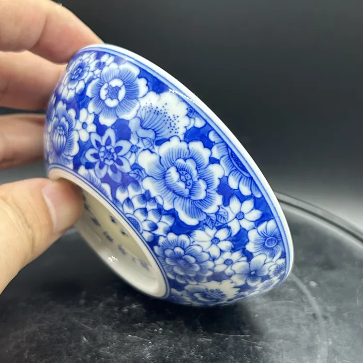 纯手绘青花瓷普洱茶杯杯景德镇复古陶瓷釉下彩万花主人杯古玩收藏