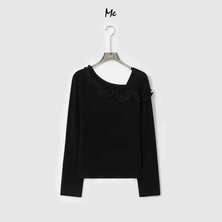 ME【斜肩浪花衫】浪花领斜裁少女感显瘦舒适时尚百搭上衣MESA0527
