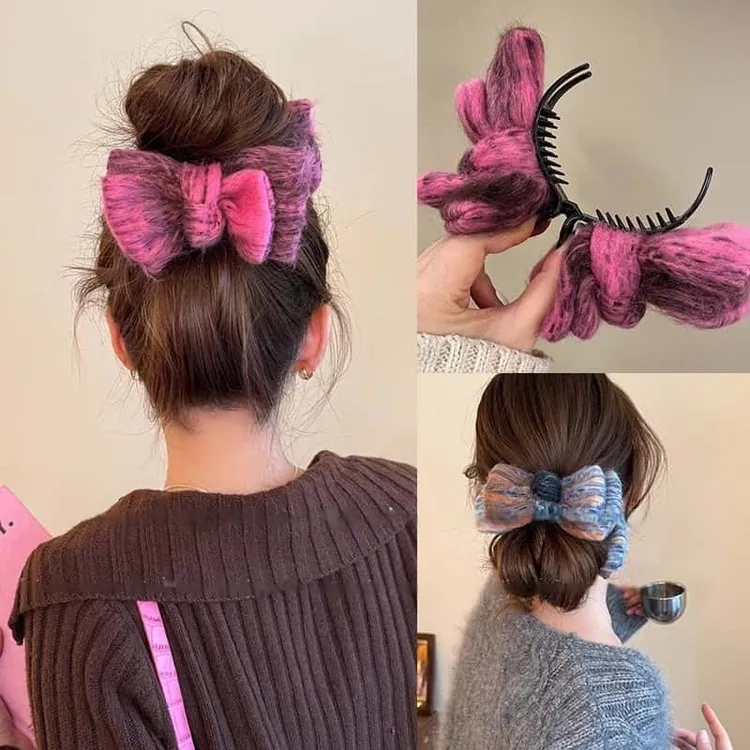 明媚可爱蝴蝶结发夹女后脑勺毛绒丸子头神器秋冬大号抓夹2025新款