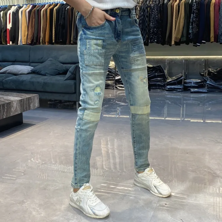 【也许家】新品男士破洞时尚个性欧货修身弹力小脚牛仔裤GG5017