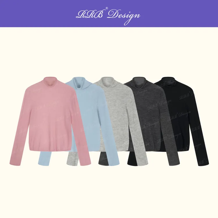 RRB Design 羊驼毛绵羊毛混纺修身弹力显瘦半高领长袖毛织衫