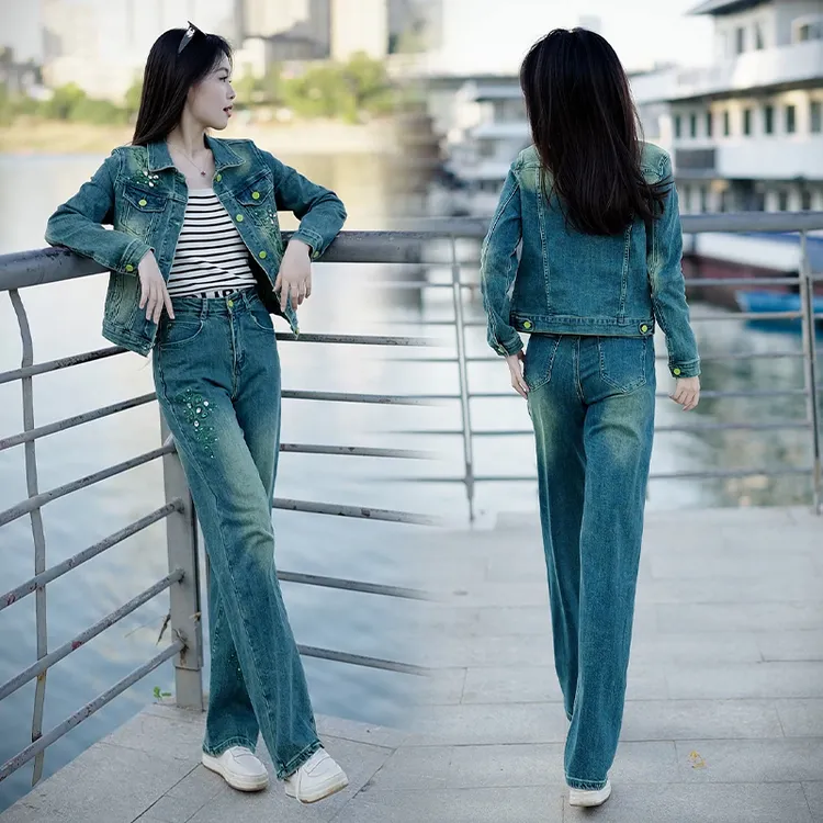 网红爆款牛仔套装女2025春秋新款洋气减龄显瘦外套牛仔裤两件套潮