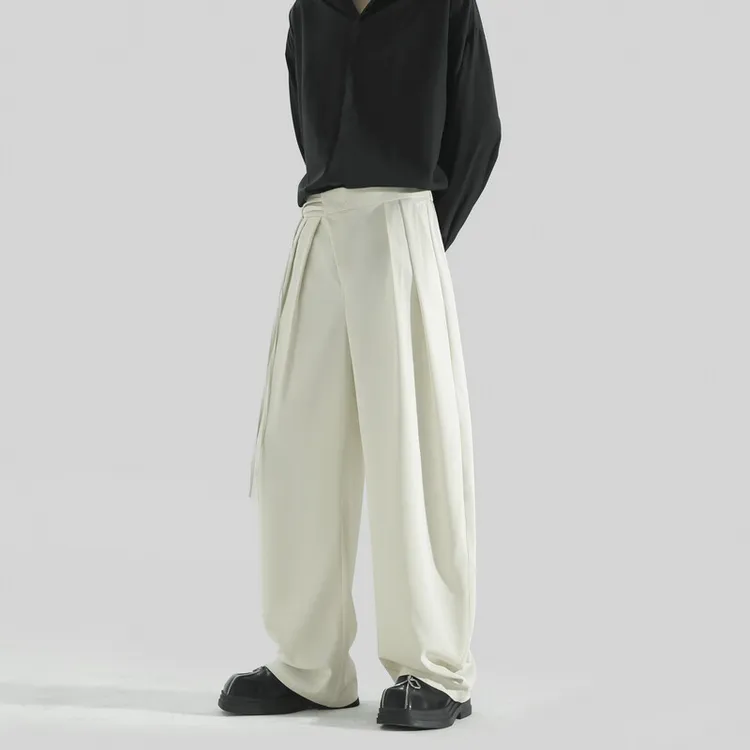 春秋弯刀裤飘带直筒休闲西裤垂感高腰阔腿拖地长裤控