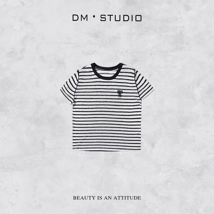 DEDM•STUDIO/气质圆领减龄条纹百搭休闲T恤上衣（2503TX/25T315）