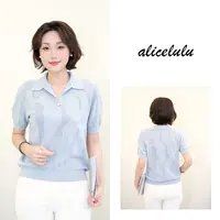 [alicelulu] 小香风精美提花镂空高级Polo领短袖针织衫 811116Y
