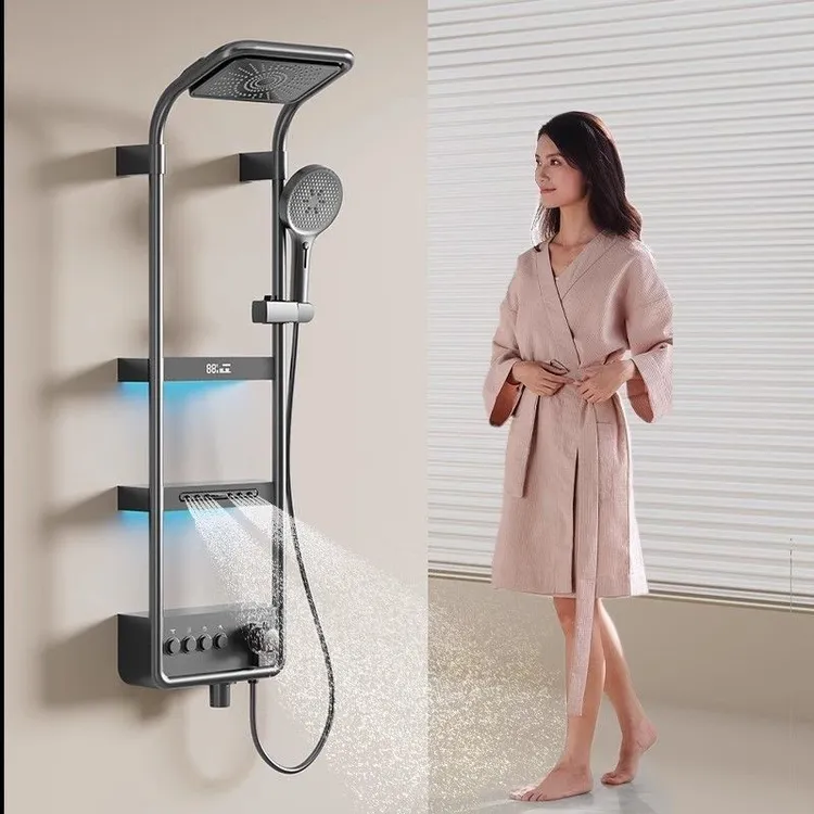 全铜数显恒温淋浴花洒套装浴室增压腰喷大置物台除氯净水喷头家用