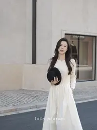 缪恩诗冬季新品Winter x「情菲菲～」气质长袖圆领连衣长裙