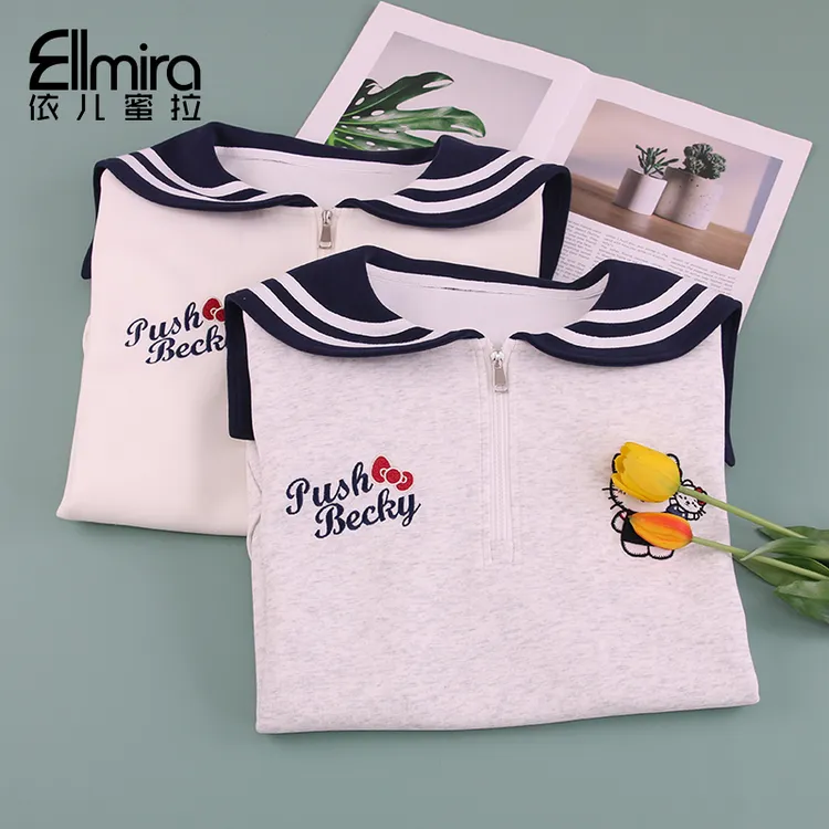 9033女童卫衣海军领水手服儿童上衣大翻领套头学院风2025新款洋气