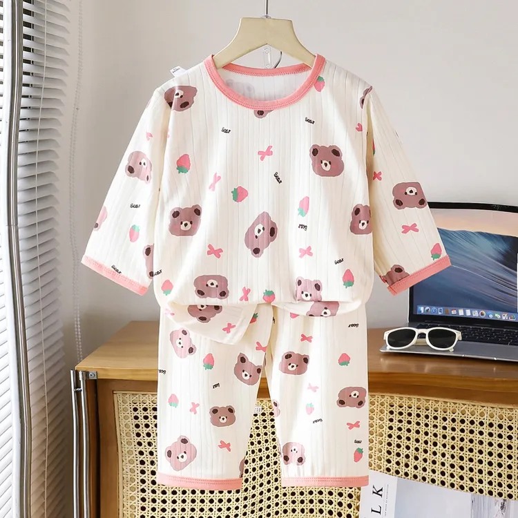 儿童家居服套装男童女童夏季薄款空调服宝宝夏天睡衣中大童两件套