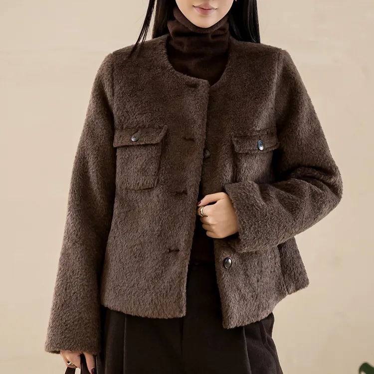 韩式圆领小香风羊羔毛外套女秋冬新款气质短上衣通勤4715