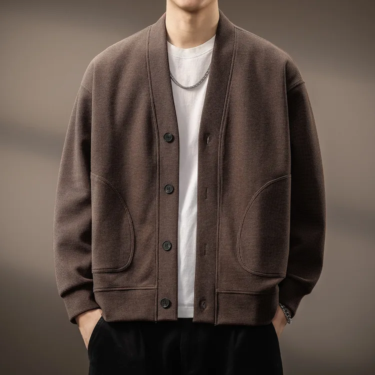 MR.MUDI/穆迪先生美式复古华夫格开衫长袖卫衣男秋冬老钱休闲外套