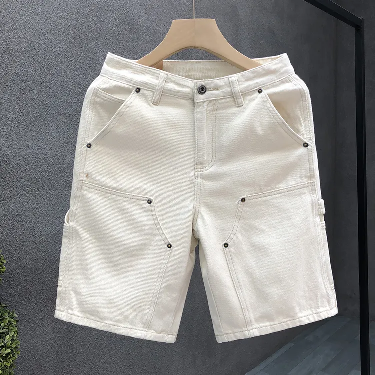 约文库费高端时尚春夏季男款休闲牛仔短裤舒适潮牌直筒五分裤中裤