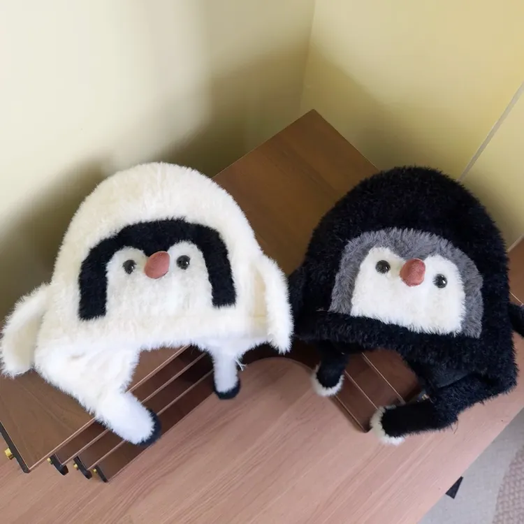 卡通亲子款捏捏叫小企鹅儿童帽子可爱保暖圆顶冬天帽子加绒秋冬季