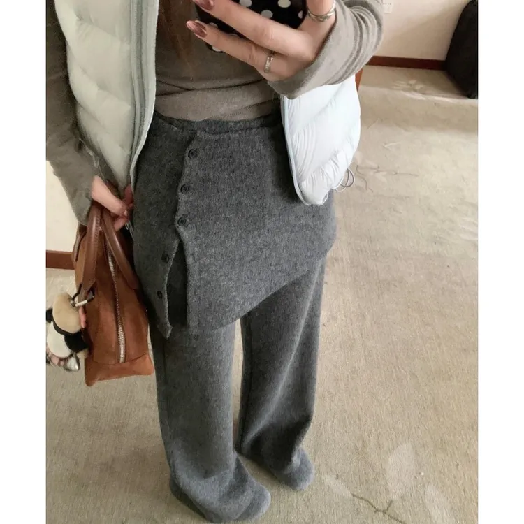 高个子加长加绒可拆卸屁帘针织微喇裤女冬季百搭显瘦垂感拖地裤子