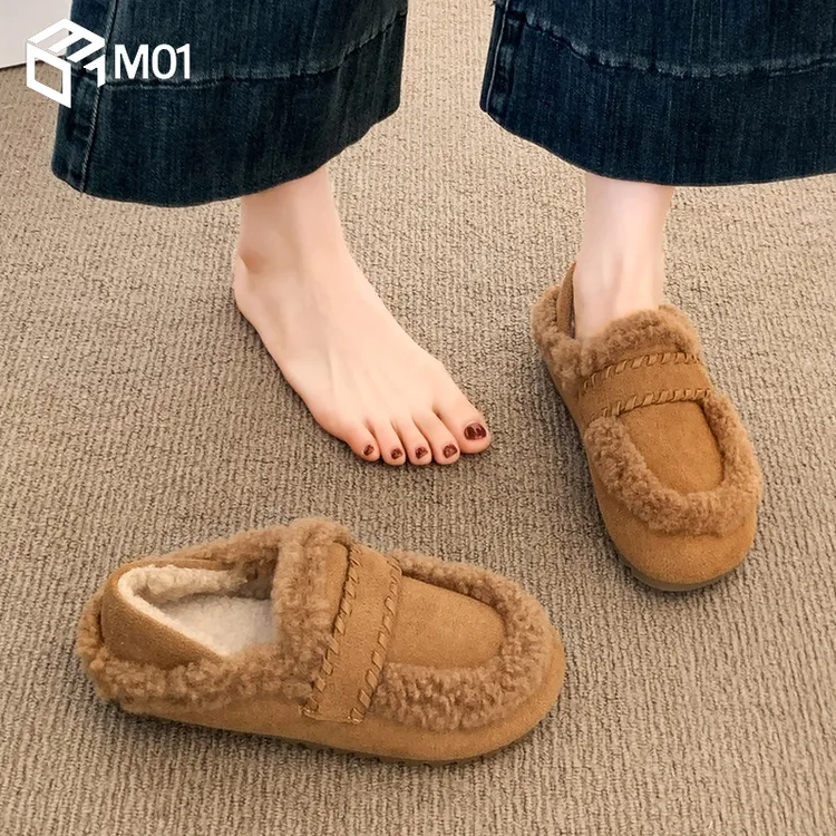 M01厚底全包加绒保暖勃肯鞋女新款冬季一脚蹬雪地靴面包毛毛棉鞋