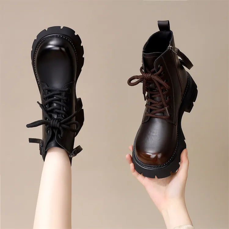 英伦风秋冬圆头马丁靴女韩系流苏元素单靴厚底休闲百搭增高短靴