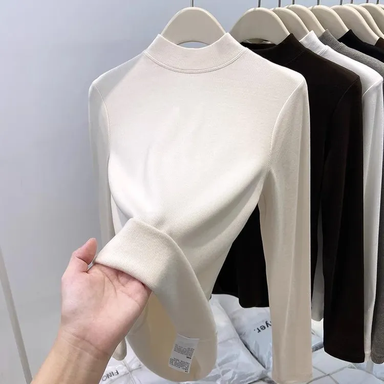 半高领打底衫女2025新款慕斯磨毛秋冬内搭可外穿修身长袖t恤上衣