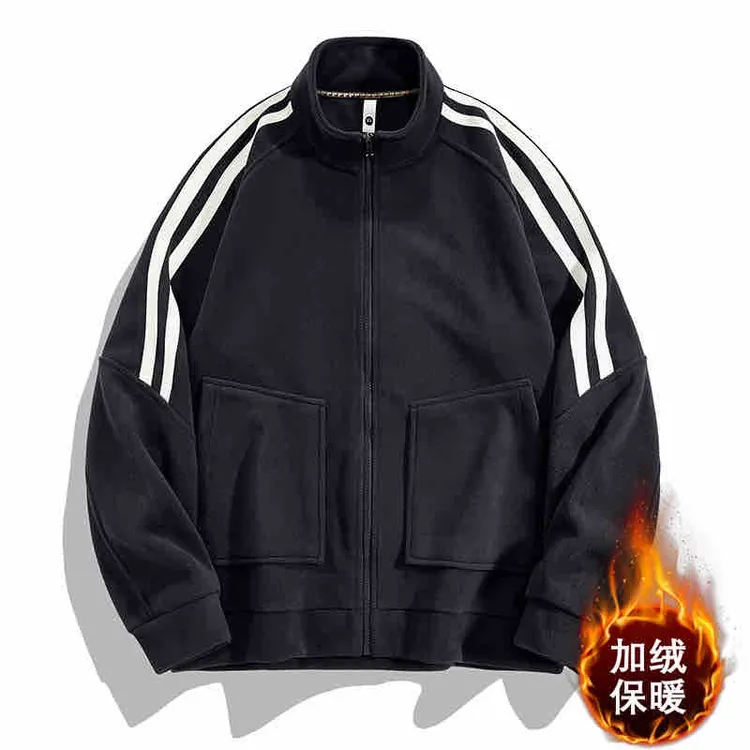 （M-8XL冬款男士奥利绒加厚休闲纯色常规款港风立领外套显瘦男夹克