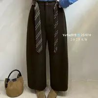 欢欢家25161秋冬女士宽松百搭显瘦弯刀裤复古高腰阔腿牛仔长裤
