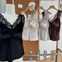 秋冬法式丝绒蕾丝交叉美背吊带透气文胸一体杯宽肩带打底背心女士