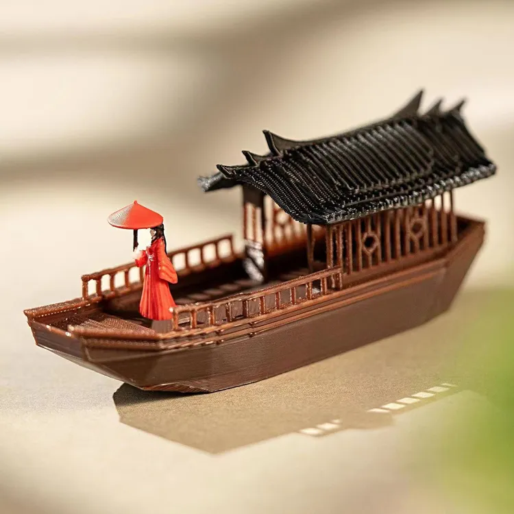 多宝船【可摆放桌摆】古风可漂浮客船可下水迷你小船假山石造景摆件