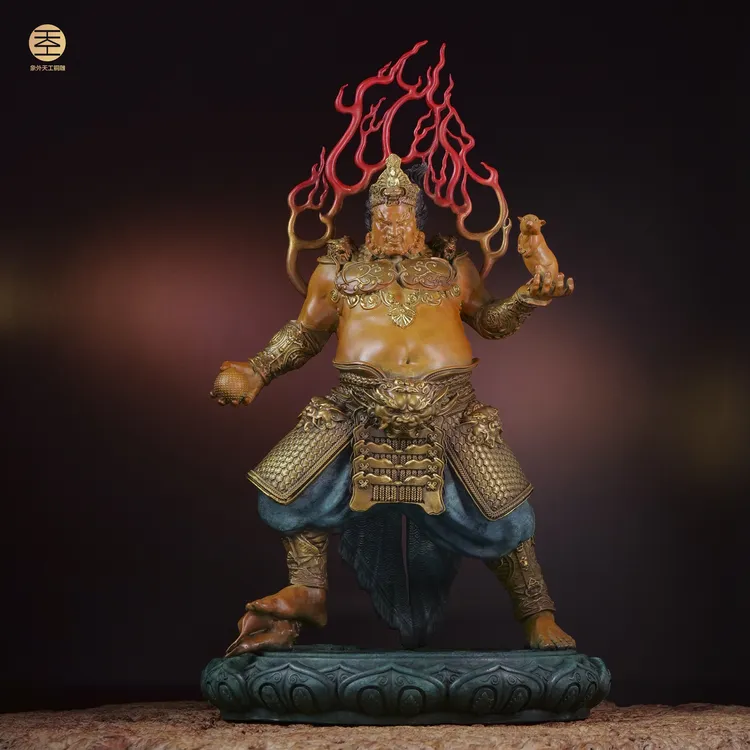 象外天工国潮黄财神站姿五色财神黄铜失蜡法铸造原创工艺品摆件