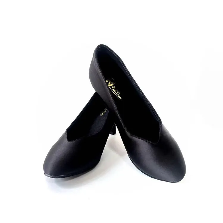 RD 黑色缎面女士摩登鞋国标舞交谊舞鞋舒适时尚软底舞鞋