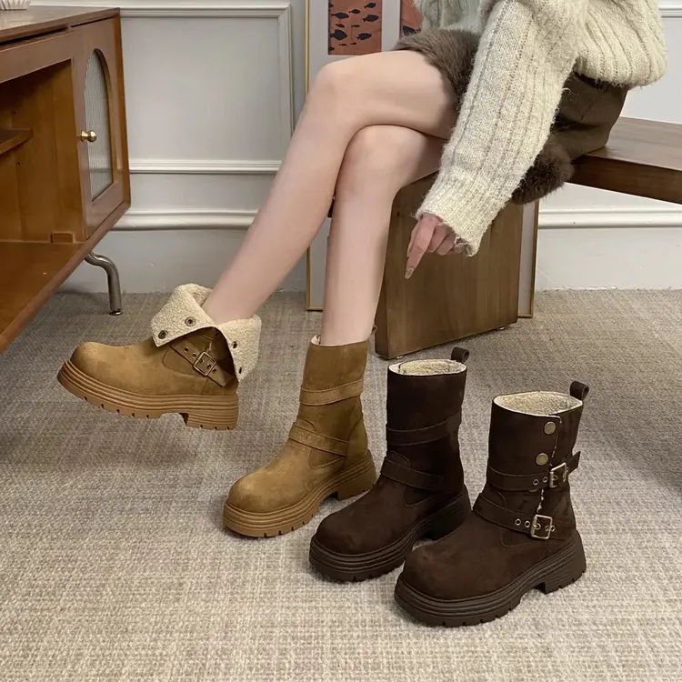 美拉德雪地靴女款2025新款冬季加绒时尚保暖棉鞋厚底女增高短靴子