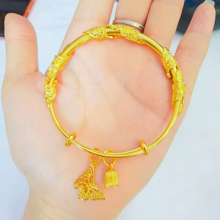 铜合金手镯 精美相思藤繁花似锦蝴蝶手镯镂空实心推拉款时尚百搭