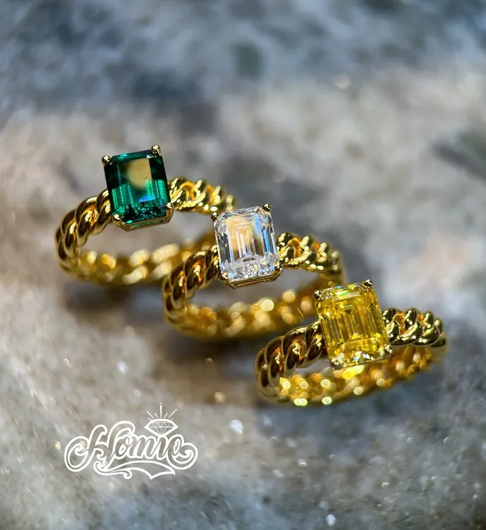 925银莫桑石戒指 HOMIE 意式金色彩色异形莫桑戒指高级设计情侶款