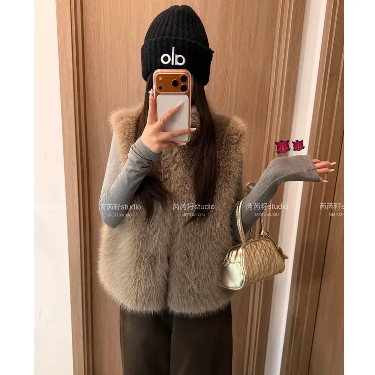 人造皮草 仿皮草马甲女 立领毛毛马甲女宽松百搭秋冬毛毛背心外套