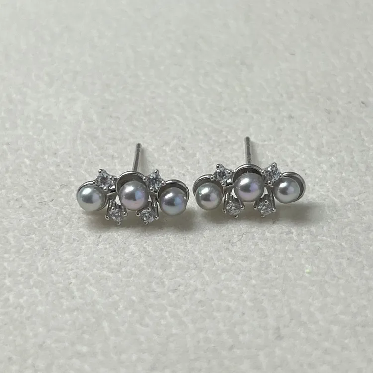 天然海水真多麻珍珠耳饰3-4mm简约时尚